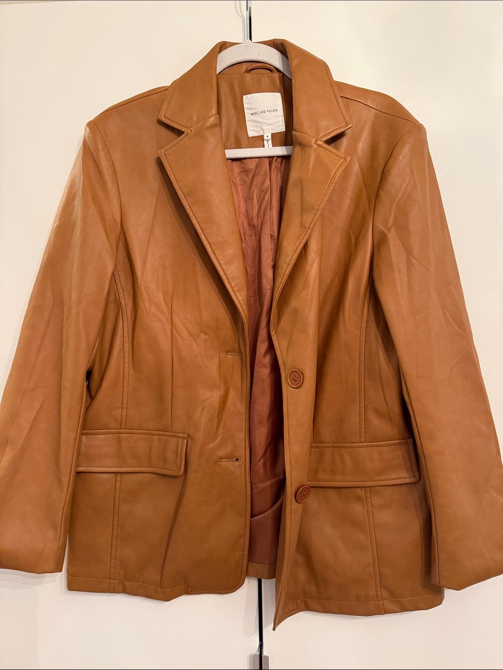 Avec Les Filles Faux Leather Blazer Jacket - Tan
